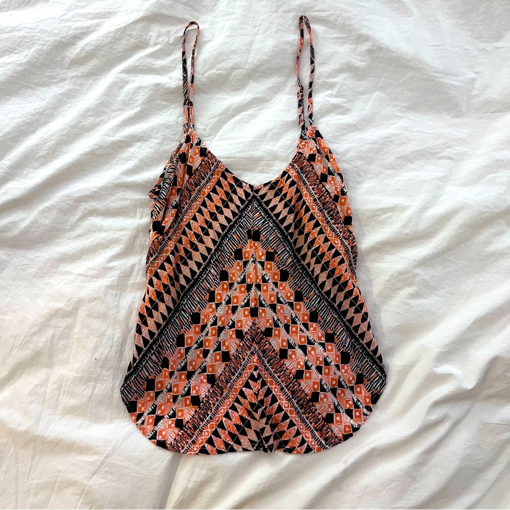 Volcom Orange & Black Geometric Strappy Tank